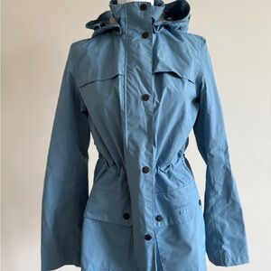Barbour Blue Rain Jacket with Removable Hood and Belt